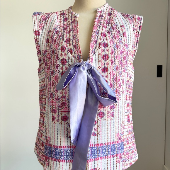 Zara Pink and Purple Patterned Blouse with Bow - Picture 1 of 6